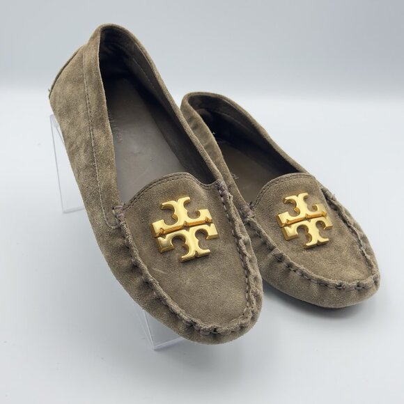 Tory Burch Everly Driver Loafers Womens 6.5 Green Suede Flats Moccasins EUC - Picture 1 of 7